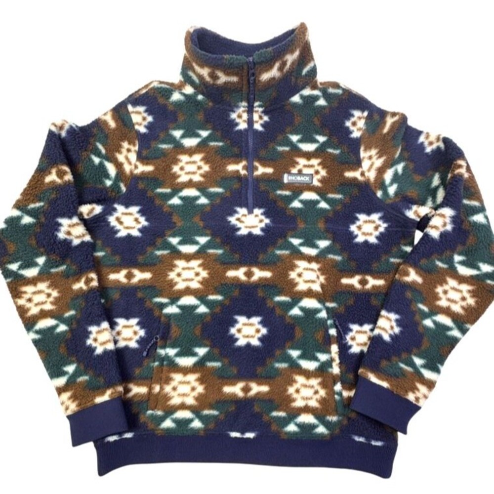 Rhoback Summit Fleece Pullover Southwestern Aztec Blue Green Brown 1/4 Zip M